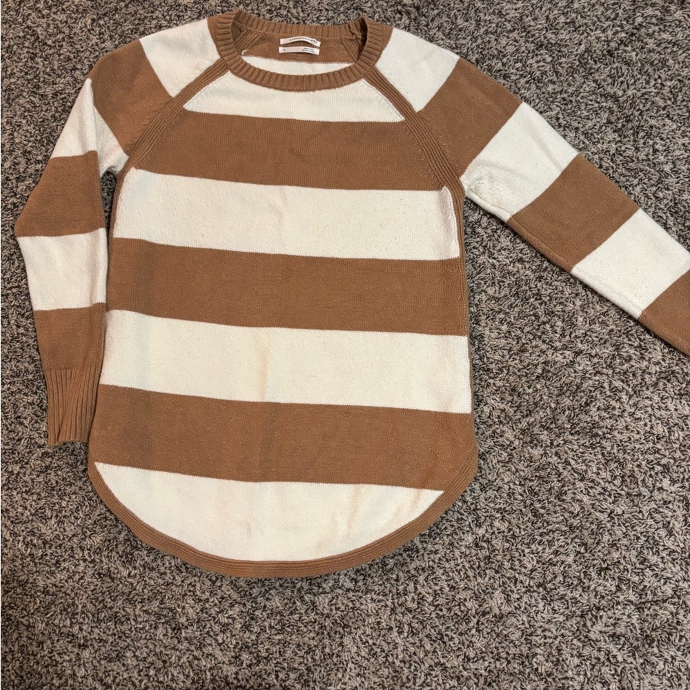 Anthropologie Brown and Cream Crew Neck Sweater